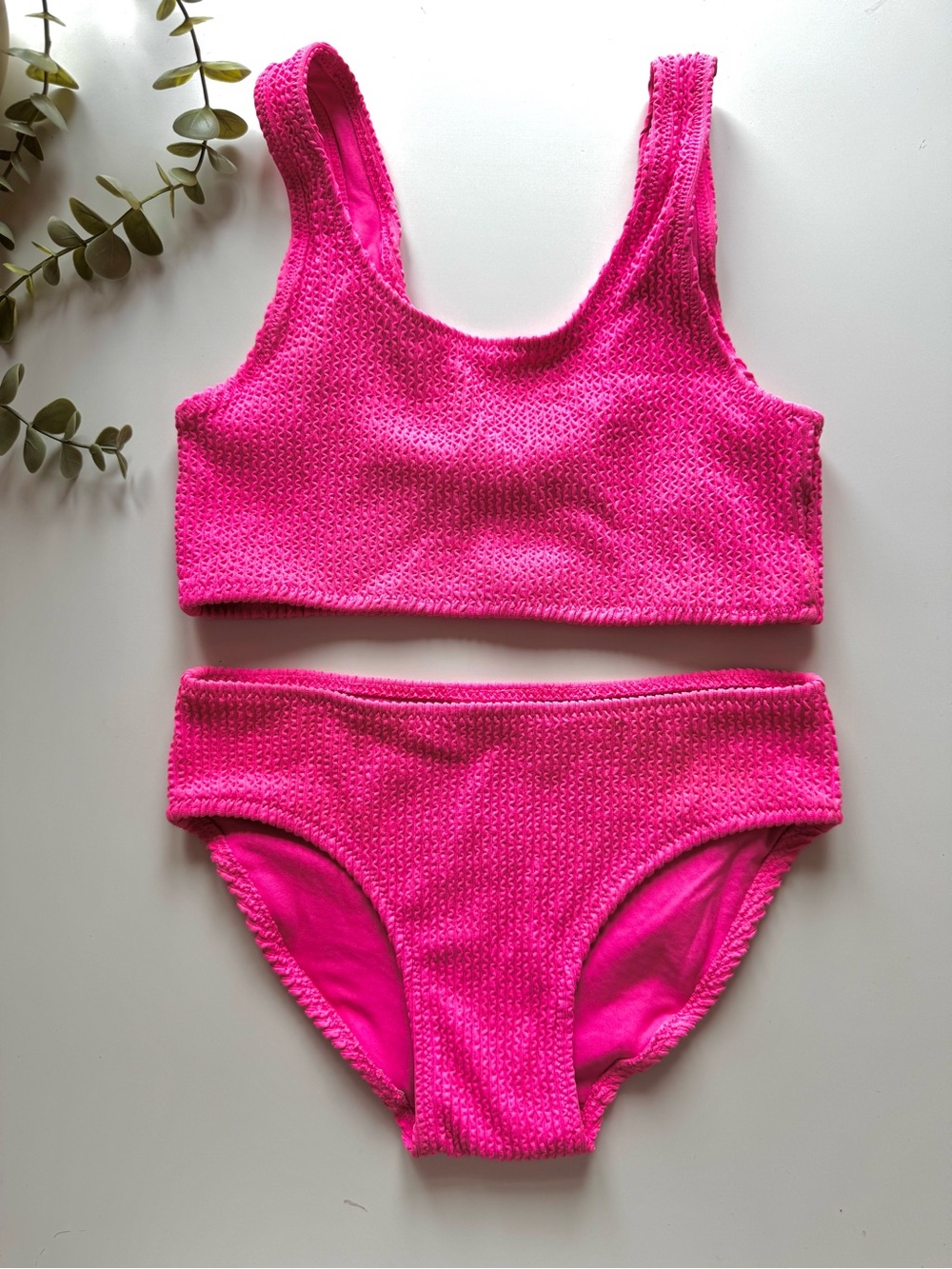 H&M Girls Bikini Set Size 6X/7 Neon Pink Textured Two Piece Swimsuit